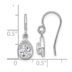 Sterling Silver Rhodium-plated Polished Round CZ Teardrop Dangle Shepherd Hook Earrings