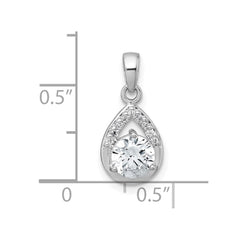 Sterling Silver Rhodium-plated Polished Round CZ Teardrop Pendant