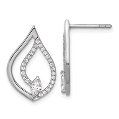 Sterling Silver Rhodium-plated Marquise CZ Polished Teardrop Post Earrings