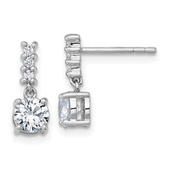 Sterling Silver Rhodium-plated Polished Round CZ Post Dangle Earrings - 2