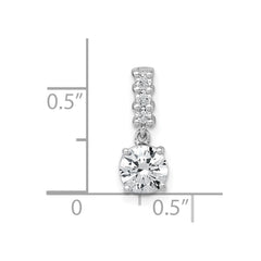 Sterling Silver Rhodium-plated Polished Round CZ Dangling Chain Slide Pendant