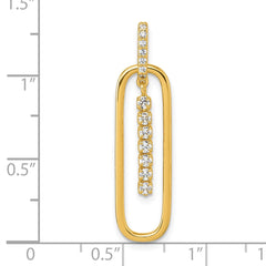 Sterling Silver Gold-tone with White CZ Oblong Dangle Pendant