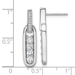 Sterling Silver Rhodium-plated Polished CZ Elongated Oval Post Dangle Earrings
