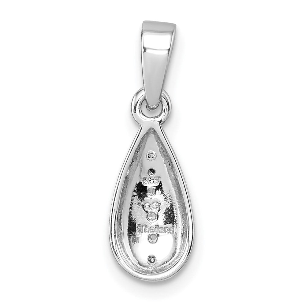 Sterling Silver Rhodium-plated Polished and Grooved White CZ Tear Drop Pendant