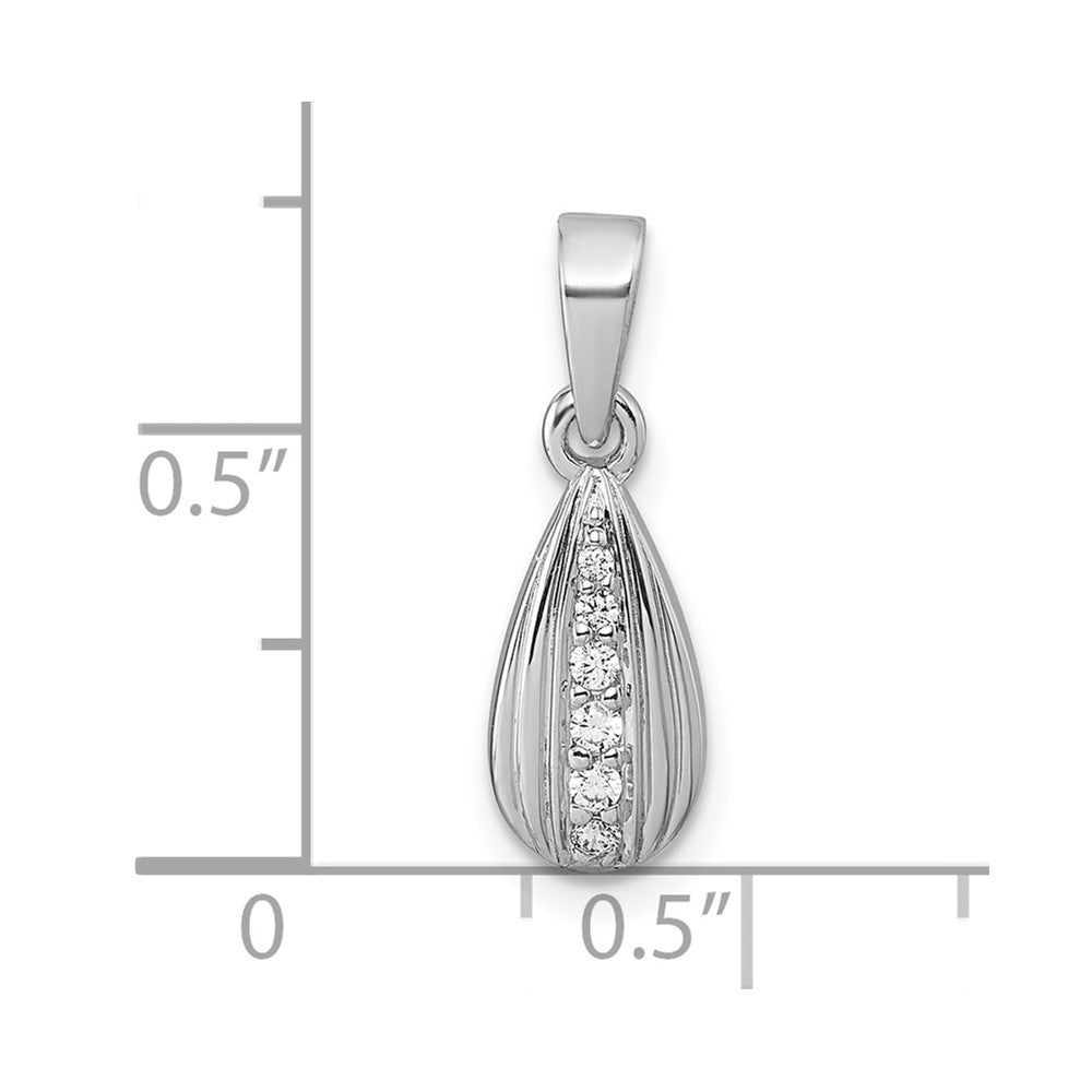 Sterling Silver Rhodium-plated Polished and Grooved White CZ Tear Drop Pendant