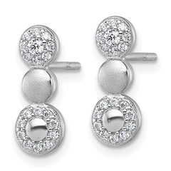 Sterling Silver Rhodium-plated Polished and Satin CZ  3-Circles Post Earrings