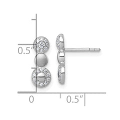 Sterling Silver Rhodium-plated Polished and Satin CZ  3-Circles Post Earrings