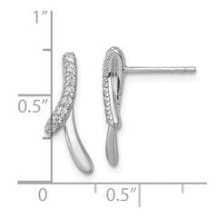 Sterling Silver Rhodium-plated Polished Fancy CZ Ribbon Post Earrings