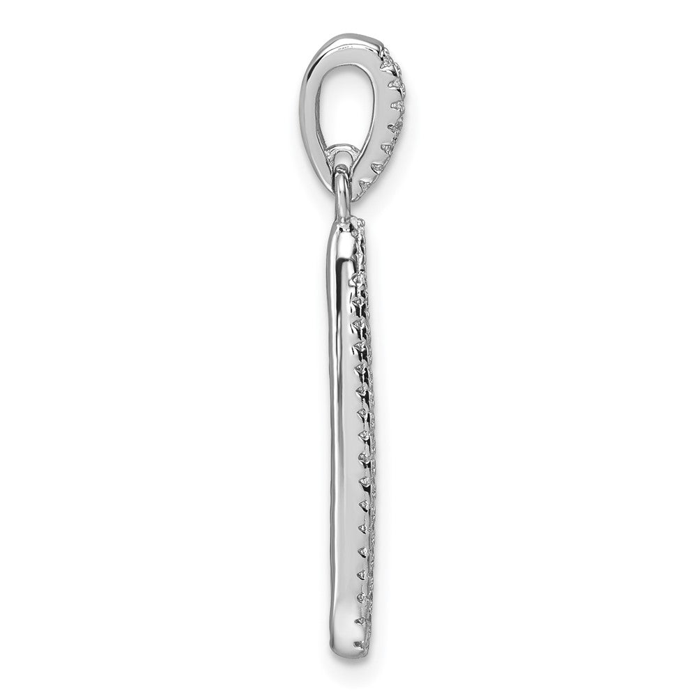 Sterling Silver Rhodium-plated CZ Oval Dangle Pendant
