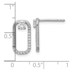 Sterling Silver Rhodium-plated CZ Textured Rectangle Post Earrings