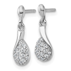 Sterling Silver Rhodium-plated Polished Fancy Teardrop CZ Dangle Post Earrings