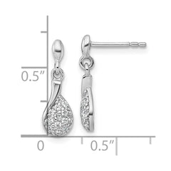 Sterling Silver Rhodium-plated Polished Fancy Teardrop CZ Dangle Post Earrings