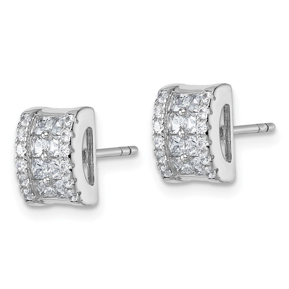 Sterling Silver Rhodium-plated Pave CZ Rectangle Post Earrings