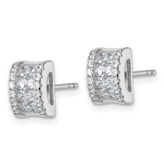 Sterling Silver Rhodium-plated Pave CZ Rectangle Post Earrings