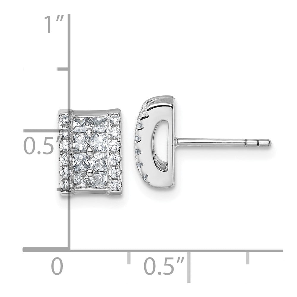 Sterling Silver Rhodium-plated Pave CZ Rectangle Post Earrings