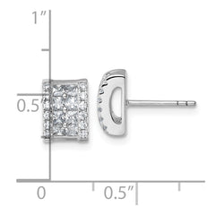 Sterling Silver Rhodium-plated Pave CZ Rectangle Post Earrings