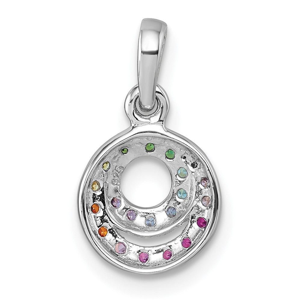 Sterling Silver Rhodium-plated Polished Rainbow CZ Double Circle Pendant