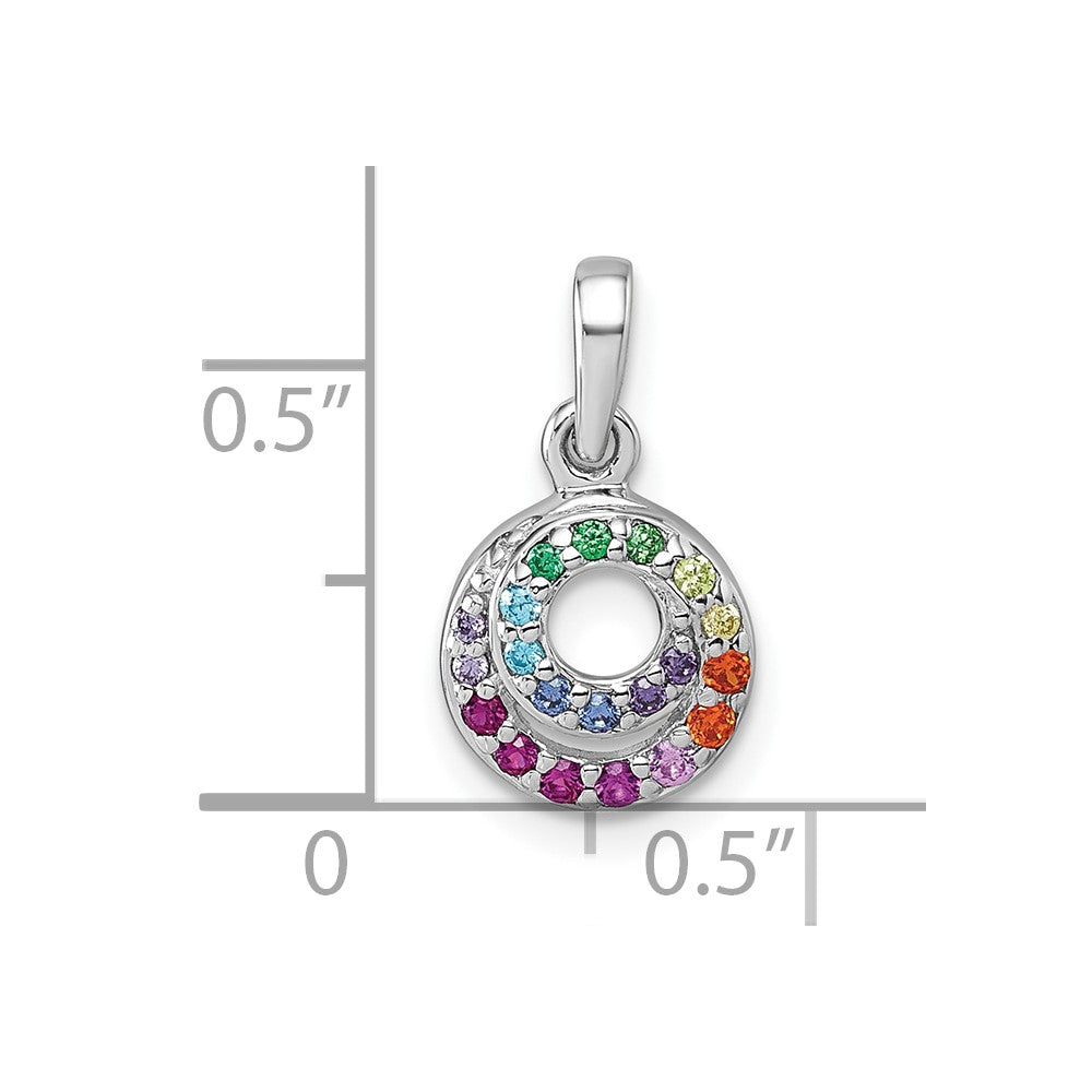 Sterling Silver Rhodium-plated Polished Rainbow CZ Double Circle Pendant