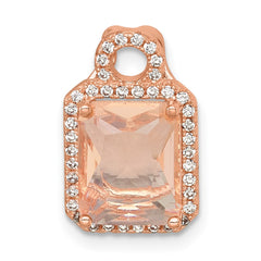 Sterling Silver Rose-tone Polished Pink Glass Stone and CZ Halo Chain Slide Pendant
