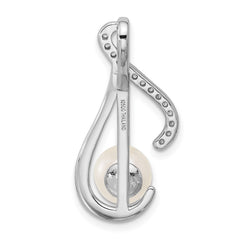 Sterling Silver Rhodium-plated Polished CZ and 6-7mm Freshwater Cultured Pearl Swirl Chain Slide Pendant