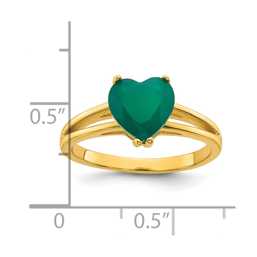 Sterling Silver Gold-tone Polished Green Chalcedony Heart Size 6 Ring