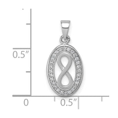 Sterling Silver Rhodium-plated Polished and Satin CZ Infinity Oval Pendant