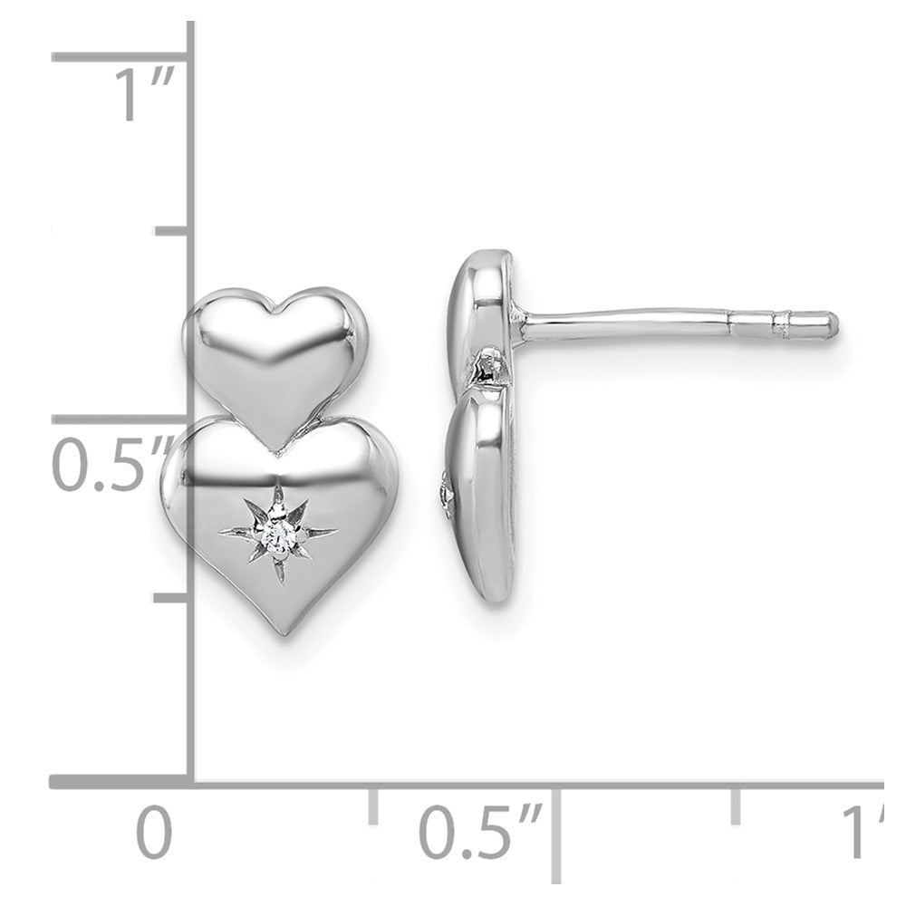 Sterling Silver Rhodium-plated Polished White CZ Double Heart Post Earrings