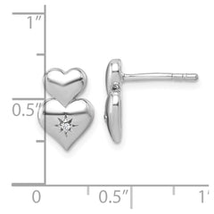 Sterling Silver Rhodium-plated Polished White CZ Double Heart Post Earrings
