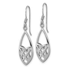 Sterling Silver Rhodium-plated Polished Fancy Celtic Design Dangle Shepherd Hook Earrings