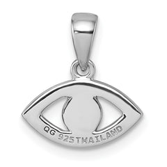 Sterling Silver Rhodium-plated Polished CZ and Compressed Turquoise Cabochon Evil Eye Pendant