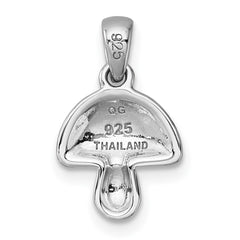 Sterling Silver Rhodium-plated Polished Red and White Enameled Mushroom Pendant