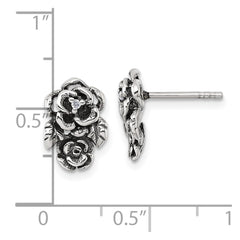 Sterling Silver Antiqued Polished CZ Flowers Post Earrings