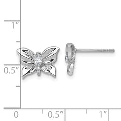Sterling Silver Rhodium-plated Polished White CZ Butterfly Post Earrings