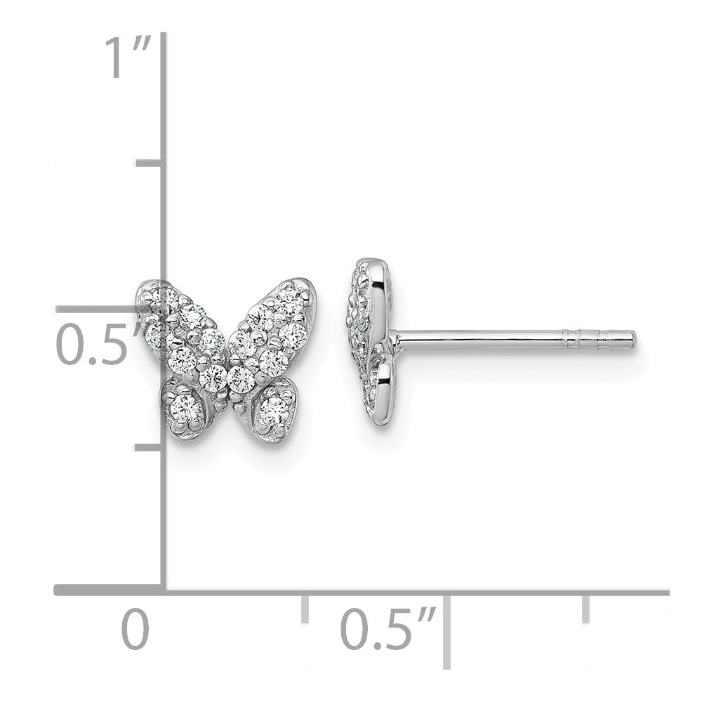Sterling Silver Rhodium-plated Polished CZ Butterfly Post Earrings