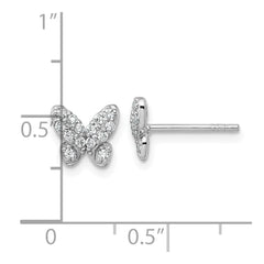 Sterling Silver Rhodium-plated Polished CZ Butterfly Post Earrings