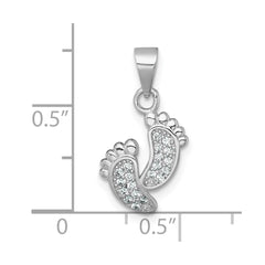 Sterling Silver Rhodium-plated Polished CZ Footprints Pendant