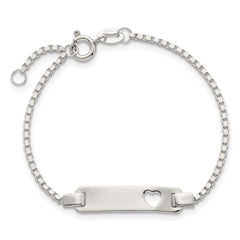 Sterling Silver Polished Cut-out Heart Box Link Childrens 5.5 inch with 0.5 inch Extension ID Bracelet
