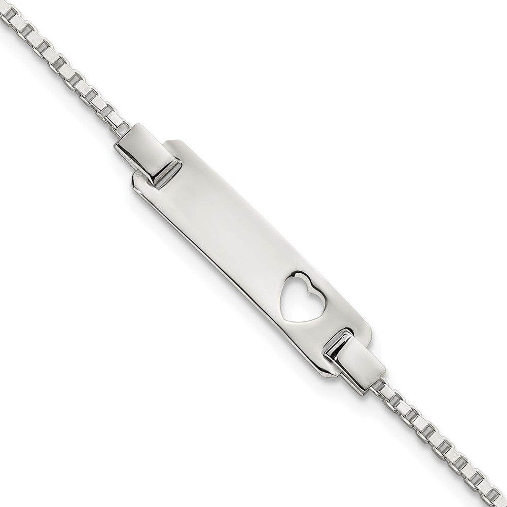 Sterling Silver Polished Cut-out Heart Box Link Childrens 5.5 inch with 0.5 inch Extension ID Bracelet