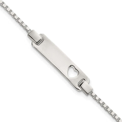 Sterling Silver Polished Cut-out Heart Box Link Childrens 5.5 inch with 0.5 inch Extension ID Bracelet