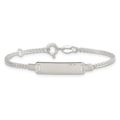Sterling Silver Polished Raised Heart Curb Link Childrens 5.5 inch with 0.5 inch Extension ID Bracelet