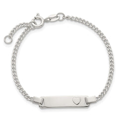 Sterling Silver Polished Raised Heart Curb Link Childrens 5.5 inch with 0.5 inch Extension ID Bracelet