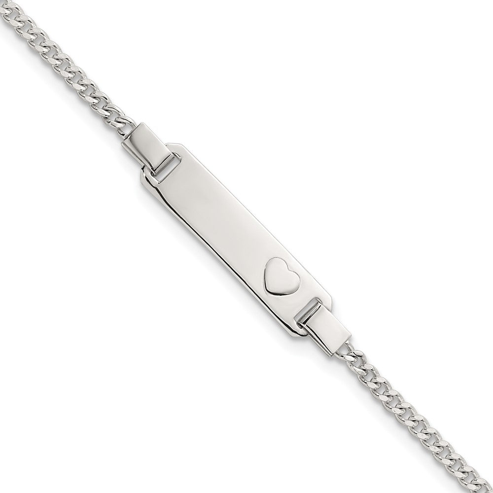 Sterling Silver Polished Raised Heart Curb Link Childrens 5.5 inch with 0.5 inch Extension ID Bracelet