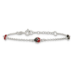 Sterling Silver Polished Red and Black Enameled Ladybugs 6 inch with 1 inch extension Childrens Bracelet