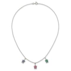 Sterling Silver Polished Green/Red/Blue Nano Crystal Turtles 16 inch Necklace