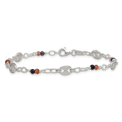 Sterling Silver Polished and Beaded Garnet and Spinel Fancy Link 7.5 inch Bracelet