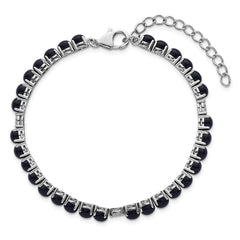 Sterling Silver Rhodium-plated Polished Pave CZ and Onyx 7.5 Inch with 1.5 Inch Extension Bracelet