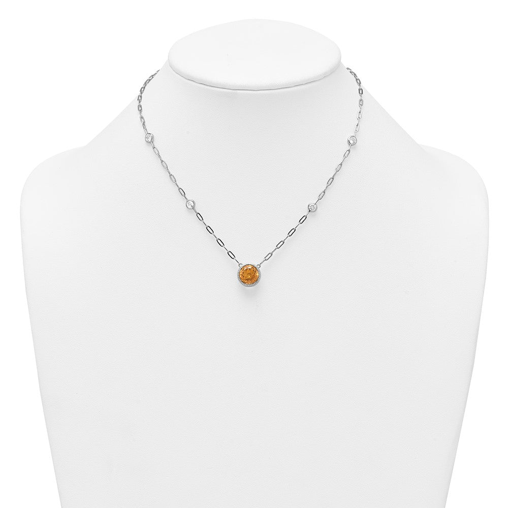 Sterling Silver Rhodium-plated Polished Round Citrine and White Topaz 16 inch with 2 inch Extension Necklace