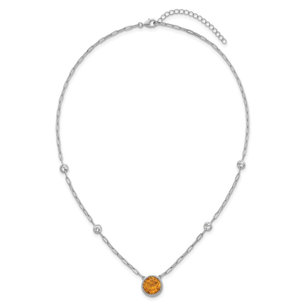 Sterling Silver Rhodium-plated Polished Round Citrine and White Topaz 16 inch with 2 inch Extension Necklace