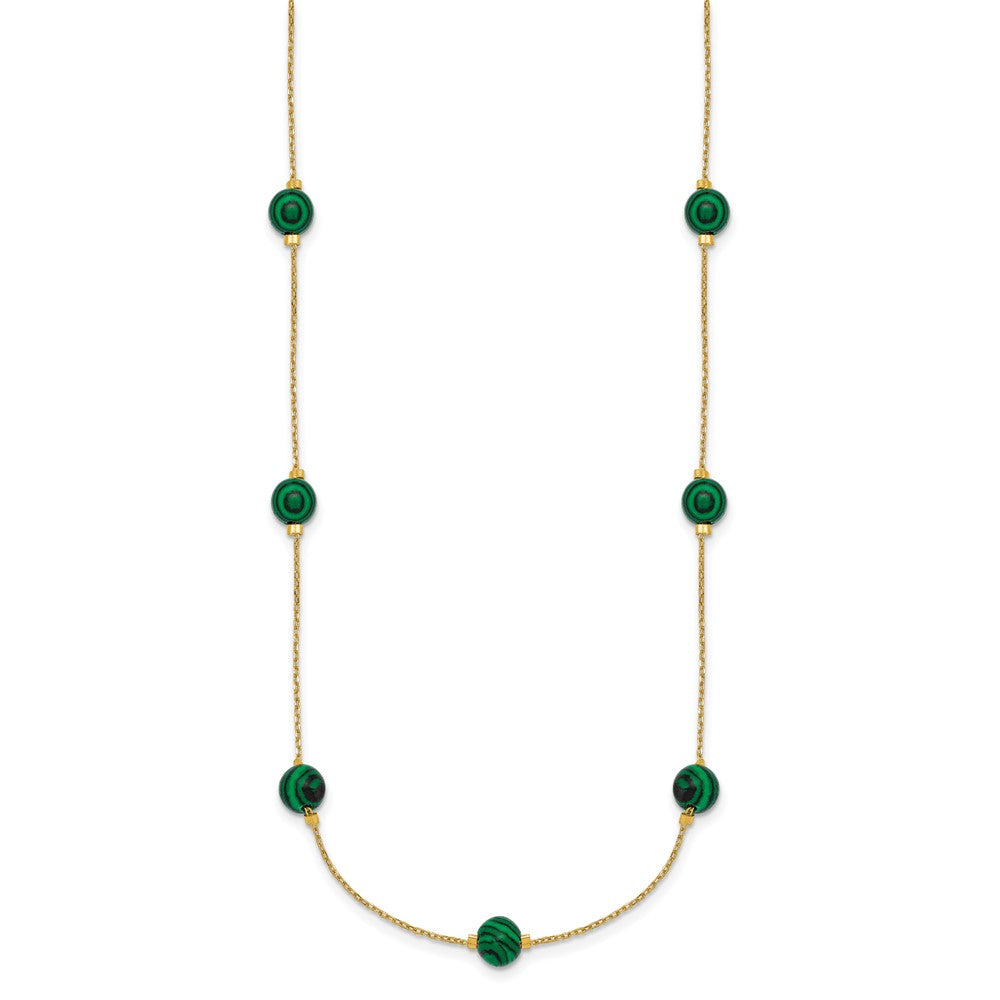 Sterling Silver Gold-Tone Polished Lab Created Malachite 16 Inch with 2 Inch Extension Necklace
