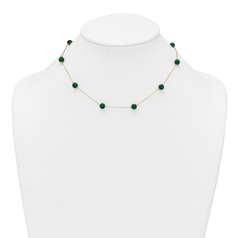 Sterling Silver Gold-Tone Polished Lab Created Malachite 16 Inch with 2 Inch Extension Necklace
